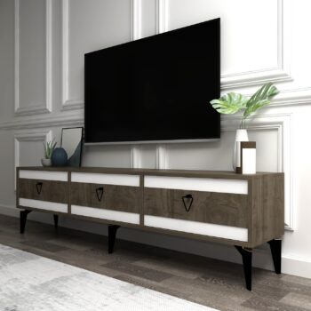 TV stolík SAFIR - štýlový a funkčný doplnok pre vašu obývaciu izbuTV stolík SAFIR je dokonalým spojením elegancie a praktickosti. Navrhnutý tak, aby vynikol v každej modernej obývacej izbe, ponúka stolík dostatok úložného priestoru a elegantný dizajn.Vyrobený z odolného materiálu LTD s hrúbkou 18 mm, SAFIR zaisťuje pevnosť a dlhú životnosť. Vďaka trom dvierkam a praktickej skrinke ľahko uschováte všetky vaše multimediálne zariadenia a príslušenstvo. Štýlové kovové úchytky dodávajú stolíku moderný vzhľad a uľahčujú manipuláciu.Hlavné vlastnosti produktu:Typ tovaru: TV stolíkVhodné do miestnosti: obývacia izbaMateriál: LTDRozmery: 44.6 x 150 x 29.6 cmFarba: orech + bielaVybavenie: skrinkaPočet dvierok: 3Úchytky: kovDodatočné informácie: Dodávame v demonte, plastové nožičkyTV stolík SAFIR je dodávaný v demontovanom stave pre jednoduchú prepravu a rýchlu montáž. Plastové nožičky chránia podlahu a zaisťujú stabilitu stolíka.