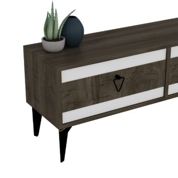 TV stolík SAFIR - štýlový a funkčný doplnok pre vašu obývaciu izbuTV stolík SAFIR je dokonalým spojením elegancie a praktickosti. Navrhnutý tak, aby vynikol v každej modernej obývacej izbe, ponúka stolík dostatok úložného priestoru a elegantný dizajn.Vyrobený z odolného materiálu LTD s hrúbkou 18 mm, SAFIR zaisťuje pevnosť a dlhú životnosť. Vďaka trom dvierkam a praktickej skrinke ľahko uschováte všetky vaše multimediálne zariadenia a príslušenstvo. Štýlové kovové úchytky dodávajú stolíku moderný vzhľad a uľahčujú manipuláciu.Hlavné vlastnosti produktu:Typ tovaru: TV stolíkVhodné do miestnosti: obývacia izbaMateriál: LTDRozmery: 44.6 x 150 x 29.6 cmFarba: orech + bielaVybavenie: skrinkaPočet dvierok: 3Úchytky: kovDodatočné informácie: Dodávame v demonte, plastové nožičkyTV stolík SAFIR je dodávaný v demontovanom stave pre jednoduchú prepravu a rýchlu montáž. Plastové nožičky chránia podlahu a zaisťujú stabilitu stolíka.
