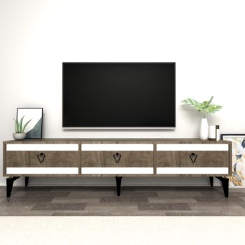 TV stolík SAFIR - štýlový a funkčný doplnok pre vašu obývaciu izbuTV stolík SAFIR je dokonalým spojením elegancie a praktickosti. Navrhnutý tak, aby vynikol v každej modernej obývacej izbe, ponúka stolík dostatok úložného priestoru a elegantný dizajn.Vyrobený z odolného materiálu LTD s hrúbkou 18 mm, SAFIR zaisťuje pevnosť a dlhú životnosť. Vďaka trom dvierkam a praktickej skrinke ľahko uschováte všetky vaše multimediálne zariadenia a príslušenstvo. Štýlové kovové úchytky dodávajú stolíku moderný vzhľad a uľahčujú manipuláciu.Hlavné vlastnosti produktu:Typ tovaru: TV stolíkVhodné do miestnosti: obývacia izbaMateriál: LTDRozmery: 44.6 x 150 x 29.6 cmFarba: orech + bielaVybavenie: skrinkaPočet dvierok: 3Úchytky: kovDodatočné informácie: Dodávame v demonte, plastové nožičkyTV stolík SAFIR je dodávaný v demontovanom stave pre jednoduchú prepravu a rýchlu montáž. Plastové nožičky chránia podlahu a zaisťujú stabilitu stolíka.