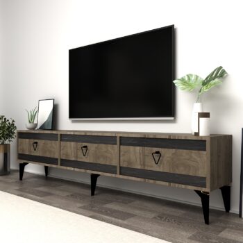 TV stolík SAFIR - štýlový a funkčný doplnok pre vašu obývaciu izbuTV stolík SAFIR je dokonalým spojením elegancie a praktickosti. Navrhnutý tak, aby vynikol v každej modernej obývacej izbe, ponúka stolík dostatok úložného priestoru a elegantný dizajn.Vyrobený z odolného materiálu LTD s hrúbkou 18 mm, SAFIR zaisťuje pevnosť a dlhú životnosť. Vďaka trom dvierkam a praktickej skrinke ľahko uschováte všetky vaše multimediálne zariadenia a príslušenstvo. Štýlové kovové úchytky dodávajú stolíku moderný vzhľad a uľahčujú manipuláciu.Hlavné vlastnosti produktu:Typ tovaru: TV stolíkVhodné do miestnosti: obývacia izbaMateriál: LTDRozmery: 44.6 x 150 x 29.6 cmFarba: orech + čiernaVybavenie: skrinkaPočet dvierok: 3Úchytky: kovDodatočné informácie: Dodávame v demonte, plastové nožičkyTV stolík SAFIR je dodávaný v demontovanom stave pre jednoduchú prepravu a rýchlu montáž. Plastové nožičky chránia podlahu a zaisťujú stabilitu stolíka.