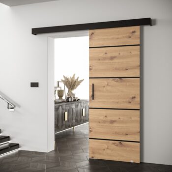 Posuvné dvere SALDOR 90 1 sú skvelou voľbou pre efektívne využitie priestoru alebo elegantné oddelenie dvoch miestností. Vyrobené sú z kvalitnej laminovanej DTD dosky v prevedení dub artisan. Rozmery dverí sú (ŠxV): 90x204 cm, pričom hrúbka materiálu…