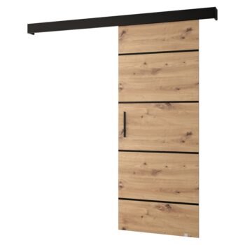 Posuvné dvere SALDOR 90 4 sú skvelou voľbou pre efektívne využitie priestoru alebo elegantné oddelenie dvoch miestností. Vyrobené sú z kvalitnej laminovanej DTD dosky v prevedení dub artisan a čierna. Rozmery dverí sú (ŠxV): 90x204 cm, pričom…