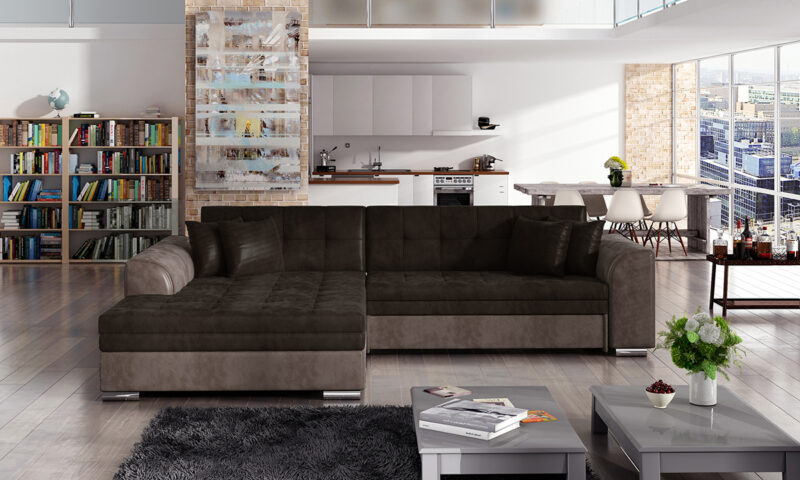 SALERNO-L-ROHOVA-SEDACKA-TMAVOHNEDA-MONOLITH-29-HNEDA-MONOLITH-09-NABBI-1 NABBI Salerno L rohová sedačka s rozkladom tmavohnedá / hnedá – Obrázok 1