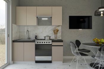 Moderná kuchyňa Salvia, ktorá vás zaujme svojim praktickým a zároveň štýlovým prevedením. Disponuje množstvom úložného priestoru. Je vhodná do moderných interiérov.Výška horných skriniek: 72 cm. Hĺbka: 30 cm. Výška dolných skriniek: 82 cm. Hĺbka: 46 cm.Sokel nie je v cene zostavy.Rozmery zostavy (š,h): 180 x 48 cm.Kuchynské skrinky sú vyrobené z kvalitných LTD dosiek. Ich údržba je nenáročná. Korpus je v bielej farbe. Dvierka sú v vo farbe satin, clay gray. Majú integrované úchyty typu GOLA. Kuchynská zostava je zložená z týchto prvkov:horná skrinka nad digestor 60/40 cm, horná skrinka 80/72 cm, horná skrinka 40/72 cm, dolná skrinka drezová 80/82 cm, dolná skrinka 40/82 cm Drez a pracovnú dosku je potrebné dokúpiť.Spotrebiče nie sú súčasťou kuchynskej linky.Kuchyňu je možné zakúpiť iba ako zostavu. Dodávame v demontovanom stave.