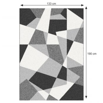 Koberec SANAR 133x190 cm je moderným kúskom, ktorý vo Vás zanechá silné emócie. Jeho geometrický tvar s príjemnými farbami čierna, sivá a biela si získa Váš obdiv. Tvorí ho 100% polypropylén a jeho rozmery sú (DxŠ): 190x133 cm. Výška vlasu je 0,60 cm a jeho gramáž je 1300 g/m2. Je vhodný na…