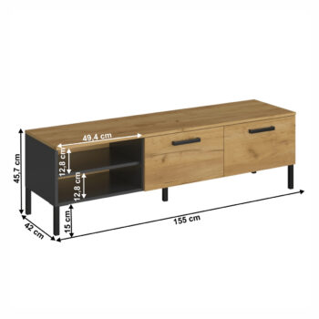 TV stolík Santana 2K/155 v elegantnom prevedení dub craft zlatý a antracit je ideálnym doplnkom pre moderné interiéry. Tento kus nábytku od značky KONDELA ponúka nielen štýlový vzhľad, ale aj praktické využitie. S rozmermi 155 cm na šírku, 45,7 cm na výšku a hĺbkou 42 cm…