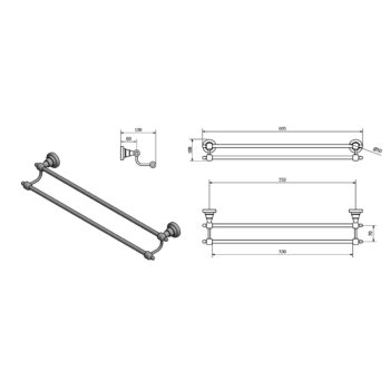 SAPHO 1318-11 Diamond dvojitý držiak uterákov 60 cm, bronzová