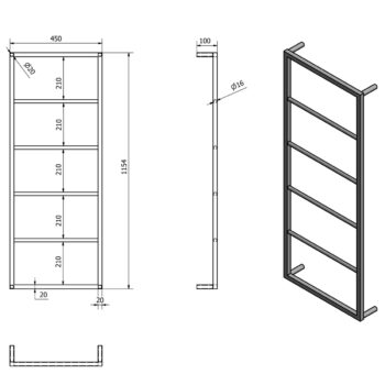 SAPHO Ska501 Ska nástenný sušiak uterákov 45 x 115 x 10 cm, čierna mat