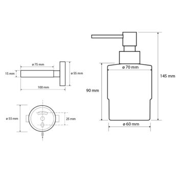 SAPHO XB101 X-Round black dávkovač mydla, mliečne sklo/čierna, 200 ml