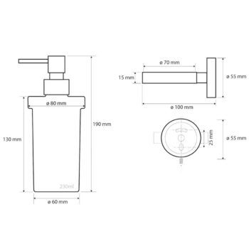 SAPHO XS101 X-Steel dávkovač mydla, mliečne sklo/brúsená nehrdzavejúca oceľ, 230 ml