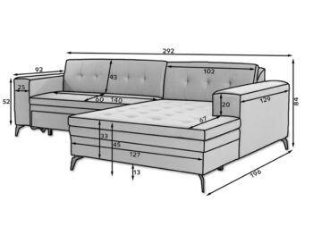 Súmerné prešívanie, jednoduchý dizajn, elegancia a vysoké štíhle nohy rohovej sedačky s rozkladom SAVIO L si Vás omotajú okolo prsta hneď na prvý pohľad. Sedačka sa stane praktickým pomocníkom, a elegantným doplnkom menšej, no kľudne aj tej väčšej obývačky. Farebné prevedenie béžová je…