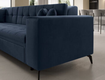 Súmerné prešívanie, jednoduchý dizajn, elegancia a vysoké štíhle nohy rohovej sedačky s rozkladom SAVIO L si Vás omotajú okolo prsta hneď na prvý pohľad. Sedačka sa stane praktickým pomocníkom, a elegantným doplnkom menšej, no kľudne aj tej väčšej obývačky. Farebné prevedenie tmavomodrá je…