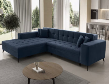 Súmerné prešívanie, jednoduchý dizajn, elegancia a vysoké štíhle nohy rohovej sedačky s rozkladom SAVIO L si Vás omotajú okolo prsta hneď na prvý pohľad. Sedačka sa stane praktickým pomocníkom, a elegantným doplnkom menšej, no kľudne aj tej väčšej obývačky. Farebné prevedenie tmavomodrá je…
