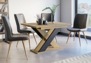 SAXO je moderný a dizajnový jedálenský stôl, ktorý je vhodný do štýlovej jedálne či kuchyne. Je vyrobený z kvalitného materiálu - LTD dosky vo farebnom prevedení: dub Artisan / čiernaStôl je rozkladací.Rozmery stola120 - 160 x 90 x 75 (šírka x hĺbka x výška v cm)Dodávame v demontovanom stave.