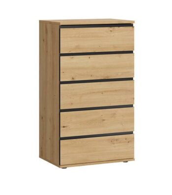 SAXON komoda TYP 05 je v príjemnom neutrálnom farebnom prevedení. Korpus aj dvierka sú vyrobené z kvalitnej MDF dosky. Komoda disponuje piatimi zásuvkami.Rozmery: Š60 / V105 / H40 cmFarebné prevedenie: dub ArtisanTV stolík je súčasťou sektorového nábytku SAXON a v ponuke sú aj ďalšie produkty sektoru.Dodávame v demontovanom stave.