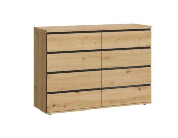 SAXON komoda TYP 03 je v príjemnom neutrálnom farebnom prevedení. Korpus aj dvierka sú vyrobené z kvalitnej MDF dosky. Komoda disponuje ôsmimi zásuvkami.Rozmery: Š121 / V86 / H40 cmFarebné prevedenie: dub ArtisanTV stolík je súčasťou sektorového nábytku SAXON a v ponuke sú aj ďalšie produkty sektoru.Dodávame v demontovanom stave.