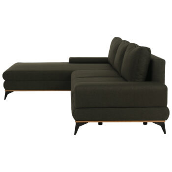 Rohová sedačka s rozkladom a úložným priestorom Selby L v elegantnej kombinácii farieb zelená, čierna a prírodná je ideálnym riešením pre moderné interiéry. Táto sedačka značky KONDELA ponúka nielen štýlový vzhľad, ale aj praktické funkcie, ktoré ocení každá domácnosť.