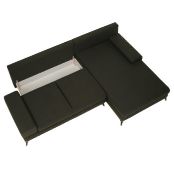 KONDELA Selby P rohová sedačka s rozkladom a úložným priestorom zelená / čierna / prírodná – Obrázok 11
