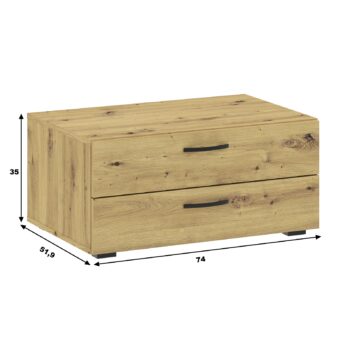 SELDE je nábytok, ktorý je v jednoduchom prevedení s čistými líniami. Na výber viacero prvkov SELDE.Komoda je vyrobená z kvalitných LTD dosiek. Sú nenáročné na údržbu. Zásuvková komoda disponuje dvomi praktickými zásuvkami.Farebné prevedenie: dub Artisan.Rozmery:šírka: 74 cmvýška: 35 cmhĺbka: 52 cm.Komodu si môžete zakúpiť samostatne, alebo v kombinácii so šatníkovou skriňou, ktorú môžete postaviť na komodu (viď. Príslušenstvo).Dodávame v demontovanom stave.