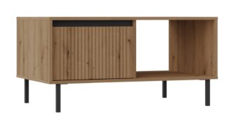 Obývací sektor SELESTA je v minimalistickom prevedení. Je spestrená dizajnom japonskej estetiky. Nábytok má elegantné vysoké nožičky, ktoré sú v čiernej farbe a sú vyrobené z kovu. Dodávajú nábytku ľahkosť. Výraznou dekoráciu nábytku sú drážkované čelá. Jednotlivé prvky SELESTA boli navrhnuté tak, aby každý prvok mohol byť použitý samostatne.Predná časť je vyrobená z kvalitného MDF materiálu v kombinácii s LTD o hrúbke 16 mm. Dosky sú nenáročné na údržbu. Korpus je vyrobený z LTD dosiek, s ABS hranami. Nožičky sú kovové, v čiernom prevedení. Farba: dub EvokeRozmery:šírka: 100 cmvýška: 50 cmhĺbka: 60 cmvýška nožičiek 15 cm.Dodávame v demontovanom stave.