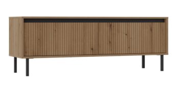 Obývací sektor SELESTA je v minimalistickom prevedení. Je spestrená dizajnom japonskej estetiky. Nábytok má elegantné vysoké nožičky, ktoré sú v čiernej farbe a sú vyrobené z kovu. Dodávajú nábytku ľahkosť. Výraznou dekoráciu nábytku sú drážkované čelá. Jednotlivé prvky SELESTA boli navrhnuté tak, aby každý prvok mohol byť použitý samostatne.Predná časť je vyrobená z kvalitného MDF materiálu v kombinácii s LTD o hrúbke 16 mm. Dosky sú nenáročné na údržbu. Korpus je vyrobený z LTD dosiek, s ABS hranami. Nožičky sú kovové, v čiernom prevedení. Farba: dub EvokeRozmery:šírka: 140 cmvýška: 50 cmhĺbka: 40 cmvýška nožičiek 15 cm.Dodávame v demontovanom stave.