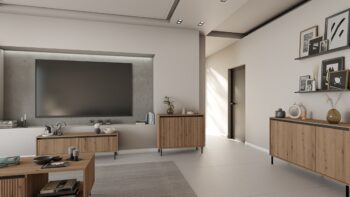 Obývací sektor SELESTA je v minimalistickom prevedení. Je spestrená dizajnom japonskej estetiky. Nábytok má elegantné vysoké nožičky, ktoré sú v čiernej farbe a sú vyrobené z kovu. Dodávajú nábytku ľahkosť. Výraznou dekoráciu nábytku sú drážkované čelá. Jednotlivé prvky SELESTA boli navrhnuté tak, aby každý prvok mohol byť použitý samostatne.Predná časť je vyrobená z kvalitného MDF materiálu v kombinácii s LTD o hrúbke 16 mm. Dosky sú nenáročné na údržbu. Korpus je vyrobený z LTD dosiek, s ABS hranami. Nožičky sú kovové, v čiernom prevedení. Farba: dub EvokeRozmery:šírka: 180 cmvýška: 50 cmhĺbka: 40 cmvýška nožičiek 15 cm.Dodávame v demontovanom stave.