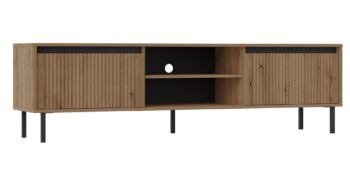 Obývací sektor SELESTA je v minimalistickom prevedení. Je spestrená dizajnom japonskej estetiky. Nábytok má elegantné vysoké nožičky, ktoré sú v čiernej farbe a sú vyrobené z kovu. Dodávajú nábytku ľahkosť. Výraznou dekoráciu nábytku sú drážkované čelá. Jednotlivé prvky SELESTA boli navrhnuté tak, aby každý prvok mohol byť použitý samostatne.Predná časť je vyrobená z kvalitného MDF materiálu v kombinácii s LTD o hrúbke 16 mm. Dosky sú nenáročné na údržbu. Korpus je vyrobený z LTD dosiek, s ABS hranami. Nožičky sú kovové, v čiernom prevedení. Farba: dub EvokeRozmery:šírka: 180 cmvýška: 50 cmhĺbka: 40 cmvýška nožičiek 15 cm.Dodávame v demontovanom stave.