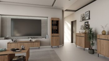 Obývací sektor SELESTA je v minimalistickom prevedení. Je spestrená dizajnom japonskej estetiky. Nábytok má elegantné vysoké nožičky, ktoré sú v čiernej farbe a sú vyrobené z kovu. Dodávajú nábytku ľahkosť. Výraznou dekoráciu nábytku sú drážkované čelá. Jednotlivé prvky SELESTA boli navrhnuté tak, aby každý prvok mohol byť použitý samostatne.Predná časť je vyrobená z kvalitného MDF materiálu v kombinácii s LTD o hrúbke 16 mm. Dosky sú nenáročné na údržbu. Korpus je vyrobený z LTD dosiek, s ABS hranami. Nožičky sú kovové, v čiernom prevedení. Farba: dub EvokeRozmery:šírka: 46 cmvýška: 100 cmhĺbka: 32 cmDodávame v demontovanom stave.