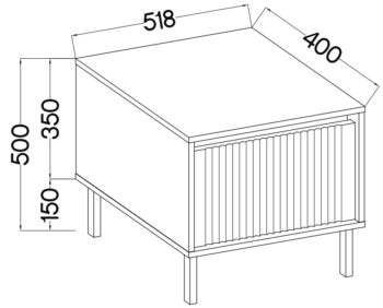 Obývací sektor SELESTA je v minimalistickom prevedení. Je spestrená dizajnom japonskej estetiky. Nábytok má elegantné vysoké nožičky, ktoré sú v čiernej farbe a sú vyrobené z kovu. Dodávajú nábytku ľahkosť. Výraznou dekoráciu nábytku sú drážkované čelá. Jednotlivé prvky SELESTA boli navrhnuté tak, aby každý prvok mohol byť použitý samostatne.Predná časť je vyrobená z kvalitného MDF materiálu v kombinácii s LTD o hrúbke 16 mm. Dosky sú nenáročné na údržbu. Korpus je vyrobený z LTD dosiek, s ABS hranami. Nožičky sú kovové, v čiernom prevedení. Farba: béžová pieskováRozmery:šírka: 52 cmvýška: 50 cmhĺbka: 40 cmvýška nožičiek 15 cm.Dodávame v demontovanom stave.