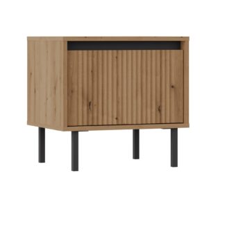 Obývací sektor SELESTA je v minimalistickom prevedení. Je spestrená dizajnom japonskej estetiky. Nábytok má elegantné vysoké nožičky, ktoré sú v čiernej farbe a sú vyrobené z kovu. Dodávajú nábytku ľahkosť. Výraznou dekoráciu nábytku sú drážkované čelá. Jednotlivé prvky SELESTA boli navrhnuté tak, aby každý prvok mohol byť použitý samostatne.Predná časť je vyrobená z kvalitného MDF materiálu v kombinácii s LTD o hrúbke 16 mm. Dosky sú nenáročné na údržbu. Korpus je vyrobený z LTD dosiek, s ABS hranami. Nožičky sú kovové, v čiernom prevedení. Farba: dub EvokeRozmery:šírka: 52 cmvýška: 50 cmhĺbka: 40 cmvýška nožičiek 15 cm.Dodávame v demontovanom stave.