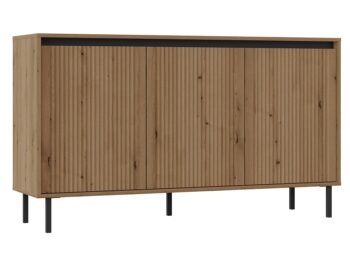 Obývací sektor SELESTA je v minimalistickom prevedení. Je spestrená dizajnom japonskej estetiky. Nábytok má elegantné vysoké nožičky, ktoré sú v čiernej farbe a sú vyrobené z kovu. Dodávajú nábytku ľahkosť. Výraznou dekoráciu nábytku sú drážkované čelá. Jednotlivé prvky SELESTA boli navrhnuté tak, aby každý prvok mohol byť použitý samostatne.Predná časť je vyrobená z kvalitného MDF materiálu v kombinácii s LTD o hrúbke 16 mm. Dosky sú nenáročné na údržbu. Korpus je vyrobený z LTD dosiek, s ABS hranami. Nožičky sú kovové, v čiernom prevedení. Farba: dub EvokeRozmery:šírka: 150 cmvýška: 85 cmhĺbka: 40 cmvýška nožičiek 15 cm.Dodávame v demontovanom stave.