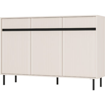 Obývací sektor SELESTA je v minimalistickom prevedení. Je spestrená dizajnom japonskej estetiky. Nábytok má elegantné vysoké nožičky, ktoré sú v čiernej farbe a sú vyrobené z kovu. Dodávajú nábytku ľahkosť. Výraznou dekoráciu nábytku sú drážkované čelá. Jednotlivé prvky SELESTA boli navrhnuté tak, aby každý prvok mohol byť použitý samostatne.Predná časť je vyrobená z kvalitného MDF materiálu v kombinácii s LTD o hrúbke 16 mm. Dosky sú nenáročné na údržbu. Korpus je vyrobený z LTD dosiek, s ABS hranami. Nožičky sú kovové, v čiernom prevedení. Farba: béžová pieskováRozmery:šírka: 150 cmvýška: 85 cmhĺbka: 40 cmvýška nožičiek 15 cm.Dodávame v demontovanom stave.