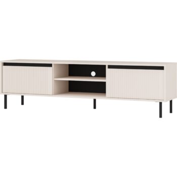 Obývací sektor SELESTA je v minimalistickom prevedení. Je spestrená dizajnom japonskej estetiky. Nábytok má elegantné vysoké nožičky, ktoré sú v čiernej farbe a sú vyrobené z kovu. Dodávajú nábytku ľahkosť. Výraznou dekoráciu nábytku sú drážkované čelá. Jednotlivé prvky SELESTA boli navrhnuté tak, aby každý prvok mohol byť použitý samostatne.Predná časť je vyrobená z kvalitného MDF materiálu v kombinácii s LTD o hrúbke 16 mm. Dosky sú nenáročné na údržbu. Korpus je vyrobený z LTD dosiek, s ABS hranami. Nožičky sú kovové, v čiernom prevedení. Farba: béžová pieskováZostava sa skladá z týchto prvkov:SELESTA  závesná skrinka 501 - rozmery (š,v,h): 46 x 100 x 32 cm,SELESTA  televízny stolík 312 - rozmery (š,v,h): 180 x 50 x 40 cm,SELESTA  kombinovaná komoda 822 - rozmery (š,v,h): 100 x 85 x 40 cm.Dodávame v demontovanom stave.