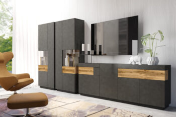 SELINKA 25 je kombinovaná štvordverová komoda s 2 šuplíkmi. Patrí k nábytku SELINKA, ktorý je charakteristický svojim kvalitným prevedením a praktickým riešením. Oceníte aj efektné prevedenie a celkový dizajn. Zaujímavé prepojenie dvoch farieb zvýrazňuje jedinečnosť tohto nábytku. Vďaka viacerým farebným kombináciám si z tejto kolekcie vyberie každý .Korpus nábytku je vyrobný z LTD dosky. Dvierka sú z MDF dosky, potiahnutej kvalitnou membránovou fóliou. Tento materiál je nenáročný na údržbu. Hlavnou farbou nábytku je matera. Tá je doplnená štýlovými vkladmi vo farebnom odtieni moreného dubového wotanu. Toto prepojenie dodáva nábytku štýlovosť a jedinečnosť.Komoda má v hornej časti sú 2 šuplíky, spodné časti sú dvierkové. Za každými dvierkami je umiestnená jedna vnútorná polička. Dvierka sú bezúchytové, využívajú systém push to open.Rozmery (š/v/h): 219/85/40 cm. Dodávame v demonte.