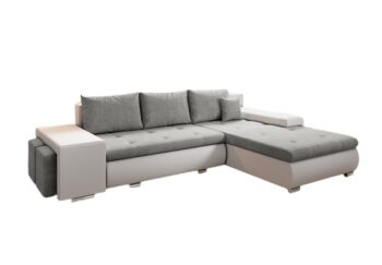 Moderná sedačka SENNEGAL MINI s taburetkou. Vám poskytne pohodlné sedenie a oddych. Sedačka disponuje funkciou rozkladu a úložným priestorom. Po rozložení vznikne plocha na príležitostné spanie o rozmere 150 x 200 cm. Úložný priestor má rozmer 130 x 70 cm. Sedačka disponuje taburetkou s rozmermi: 40 x 40 x 38 cm.Sedačka je potiahnutá látkou Orinoco 90 v kombinácii s ekokožou Madryt 120. Je tvorená vlnovcovou pružinou a PUR penou s hustotou T-30. Nožičky sú pochromované.Rozmery (š,v,h): 290 x 83 x 190 cm. Výška sedu 39 cm. Výška sedačky bez vankúšov 80 cm. Hĺbka sedu bez vankúšov 90 cm. Hĺbka sedu s vankúšmi 65 cm. Rohová sedačka je v univerzálnom prevedení. Môžete si ju zložiť v ľavom aj pravom prevedení rohu.Dodávame v demontovanom stave.