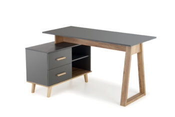Rohový písací stôl so zásuvkami Sergio XL - antracit / dub wotan je moderným a praktickým doplnkom do každej kancelárie alebo detskej izby. S jeho tmavou farbou a elegantným dizajnom sa hodí do rôznych interiérov.