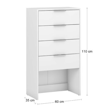 Vytvorte si potrebný priestor so zásuvkovou komodou SIGNES K4SA 600 v bielom prevedení, s rozmerom (ŠxHxV): 60x35x110 cm. Disponuje so štyrmi zásuvkami s úchytkami a plným výsuvom na teleskopickom kovaní. Vďaka jednotlivým hotovým komponentom modulárneho systému Signes, sa podarí vyskladať veľké…