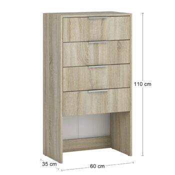 Vytvorte si potrebný priestor so zásuvkovou komodou SIGNES K4SA 600 v prevedení dub sonoma, s rozmerom (ŠxHxV): 60x35x110 cm. Disponuje so štyrmi zásuvkami s úchytkami a plným výsuvom na teleskopickom kovaní. Vďaka jednotlivým hotovým komponentom modulárneho systému Signes, sa podarí vyskladať…