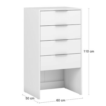 Vytvorte si potrebný priestor so zásuvkovou komodou SIGNES K4SB 600 v bielom prevedení, s rozmerom (ŠxHxV): 60x50x110 cm. Disponuje so štyrmi zásuvkami s úchytkami a plným výsuvom na teleskopickom kovaní. Vďaka jednotlivým hotovým komponentom modulárneho systému Signes, sa podarí vyskladať veľké…