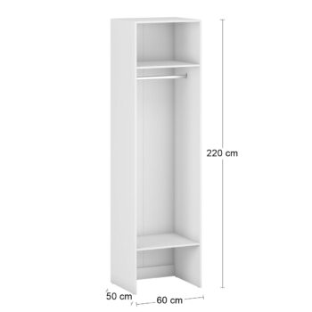 Vytvorte si potrebný priestor s vysokou otvorenou šatníkovou skriňou SIGNES VT1 600 v bielom prevedení, s rozmerom (ŠxHxV): 60x50x220 cm. Súčasťou balenia je vešiaková tyč. Vďaka jednotlivým hotovým komponentom modulárneho systému Signes, sa podarí vyskladať veľké množstvo variácií praktického…