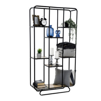 KONDELA Simal kovový regál čierna / prírodná – Obrázok 5