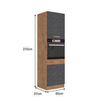 Vyskladajte si kuchyňu podľa Vašich predstáv s vysokou skrinkou VEGA 60 DP-210 2F. Rozmery skrinky sú (ŠxHxV): 60x57x210 cm. Moderný vzhľad zaručuje farebná kombinácia sivá matná a dub lancelot. Vyrobená je z laminovanej DTD (drevotriesková doska). Pýši sa systémom tichého zatvárania dvierok.…