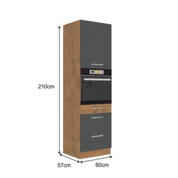 Vyskladajte si kuchyňu podľa Vašich predstáv s vysokou skrinkou VEGA 60 DPS-210 3S 1F. Rozmery skrinky sú (ŠxHxV): 60x57x210 cm. Moderný vzhľad zaručuje farebná kombinácia sivá matná a dub lancelot. Vyrobená je z laminovanej DTD (drevotriesková doska). Pýši sa systémom tichého zatvárania dvierok…