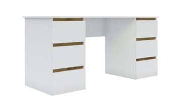 Široký písací stôl SONIJA je funkčný a moderný nábytok vhodný do každého interiéru. Písací stôl je vyrobený z LTD laminovaného materiálu. Farba biela/dub Artisan dodáva pracovnému stolu príjemný a elegantný vzhľad. SONIJA písací stôl disponuje šiestimi praktickými zásuvkami rozdelenými po oboch stranách.Rozmery stolíka: Š160 / V76/ H60 cm. Stôl má bezúchytový systém otvárania. SONIJA písací stôl je skvelou voľbou pre tých, ktorí hľadajú praktický a moderný nábytok do svojho pracovného priestoru.Pracovný stôl je dodávaný v demonte, čo umožňuje jednoduchú montáž doma. V ponuke aj ďalšie produkty z rovnakej kolekcie.
