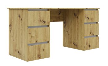Široký písací stôl SONIJA je funkčný a moderný nábytok vhodný do každého interiéru. Písací stôl je vyrobený z LTD laminovaného materiálu. Farba dub Artisan / biela dodáva pracovnému stolu príjemný a elegantný vzhľad. SONIJA písací stôl disponuje šiestimi praktickými zásuvkami rozdelenými po oboch stranách.Rozmery stolíka: Š160 / V76/ H60 cm. Stôl má bezúchytový systém otvárania. SONIJA písací stôl je skvelou voľbou pre tých, ktorí hľadajú praktický a moderný nábytok do svojho pracovného priestoru.Pracovný stôl je dodávaný v demonte, čo umožňuje jednoduchú montáž doma. V ponuke aj ďalšie produkty z rovnakej kolekcie.