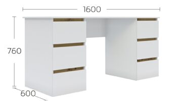 Široký písací stôl SONIJA je funkčný a moderný nábytok vhodný do každého interiéru. Písací stôl je vyrobený z LTD laminovaného materiálu. Farba dub Artisan / grafit dodáva pracovnému stolu príjemný a elegantný vzhľad. SONIJA písací stôl disponuje šiestimi praktickými zásuvkami rozdelenými po oboch stranách.Rozmery stolíka: Š160 / V76/ H60 cm. Stôl má bezúchytový systém otvárania. SONIJA písací stôl je skvelou voľbou pre tých, ktorí hľadajú praktický a moderný nábytok do svojho pracovného priestoru.Pracovný stôl je dodávaný v demonte, čo umožňuje jednoduchú montáž doma. V ponuke aj ďalšie produkty z rovnakej kolekcie.