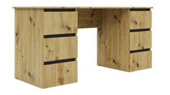 Široký písací stôl SONIJA je funkčný a moderný nábytok vhodný do každého interiéru. Písací stôl je vyrobený z LTD laminovaného materiálu. Farba dub Artisan / grafit dodáva pracovnému stolu príjemný a elegantný vzhľad. SONIJA písací stôl disponuje šiestimi praktickými zásuvkami rozdelenými po oboch stranách.Rozmery stolíka: Š160 / V76/ H60 cm. Stôl má bezúchytový systém otvárania. SONIJA písací stôl je skvelou voľbou pre tých, ktorí hľadajú praktický a moderný nábytok do svojho pracovného priestoru.Pracovný stôl je dodávaný v demonte, čo umožňuje jednoduchú montáž doma. V ponuke aj ďalšie produkty z rovnakej kolekcie.
