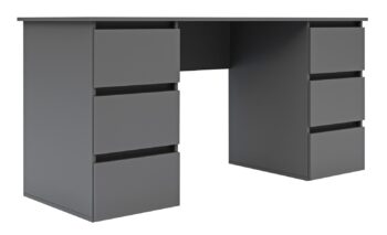 Široký písací stôl SONIJA je funkčný a moderný nábytok vhodný do každého interiéru. Písací stôl je vyrobený z LTD laminovaného materiálu. Farba grafit dodáva pracovnému stolu príjemný a elegantný vzhľad. SONIJA písací stôl disponuje šiestimi praktickými zásuvkami rozdelenými po oboch stranách.Rozmery stolíka: Š160 / V76/ H60 cm. Stôl má bezúchytový systém otvárania. SONIJA písací stôl je skvelou voľbou pre tých, ktorí hľadajú praktický a moderný nábytok do svojho pracovného priestoru.Pracovný stôl je dodávaný v demonte, čo umožňuje jednoduchú montáž doma. V ponuke aj ďalšie produkty z rovnakej kolekcie.