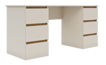 Široký písací stôl SONIJA je funkčný a moderný nábytok vhodný do každého interiéru. Písací stôl je vyrobený z LTD laminovaného materiálu. Farba: satin / dub Craft zlatý dodáva pracovnému stolu príjemný a elegantný vzhľad. SONIJA písací stôl disponuje šiestimi praktickými zásuvkami rozdelenými po oboch stranách.Rozmery stolíka: Š160 / V76/ H60 cm. Stôl má bezúchytový systém otvárania. SONIJA písací stôl je skvelou voľbou pre tých, ktorí hľadajú praktický a moderný nábytok do svojho pracovného priestoru.Pracovný stôl je dodávaný v demonte, čo umožňuje jednoduchú montáž doma. V ponuke aj ďalšie produkty z rovnakej kolekcie.