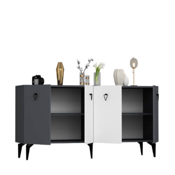 Komoda SONO – Široké a elegantné úložné riešenie pre obývaciu izbuKomoda SONO je ideálnym doplnkom pre modernú obývaciu izbu, ktorá kombinuje praktickosť s elegantným dizajnom. Vďaka štyrom plným dvierkam ponúka dostatok úložného priestoru pre všetky vaše potreby, či už ide o knihy, dekorácie alebo iné predmety. Kombinácia antracitovej a bielej farby dodáva interiéru štýlový a sofistikovaný vzhľad.S rozmermi 79 x 150 x 40 cm je komoda SONO nielen priestranná, ale aj praktická. Vyrobená z kvalitného LTD materiálu s hrúbkou 18 mm, zaisťuje pevnosť a dlhú životnosť. Kovové úchytky dodávajú moderný vzhľad, zatiaľ čo plastové nožičky poskytujú stabilitu a chránia podlahu pred poškriabaním.Hlavné vlastnosti:Typ tovaru: KomodaMateriál: LTDRozmer: 79 x 150 x 40 cmVybavenie: Dvierka plnéVzhľad: ŠirokáPočet dvierok: 4Úchytky: KovovéHrúbka materiálu: 18 mmDodatočné informácie: Dodávame v demonte, plastové nožičkyFarba: Antracit + bielaKomoda SONO je dodávaná v demontovanom stave s priloženým návodom na jednoduchú montáž. Tento moderný a praktický kus nábytku je perfektnou voľbou pre každého, kto hľadá štýlové a funkčné úložné riešenie pre svoju obývačku.